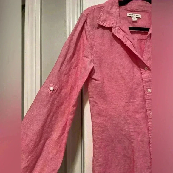 Banana Republic Linen Cotton Long Sleeve Roll Tab Button Down Pink Size Small - Picture 7 of 9